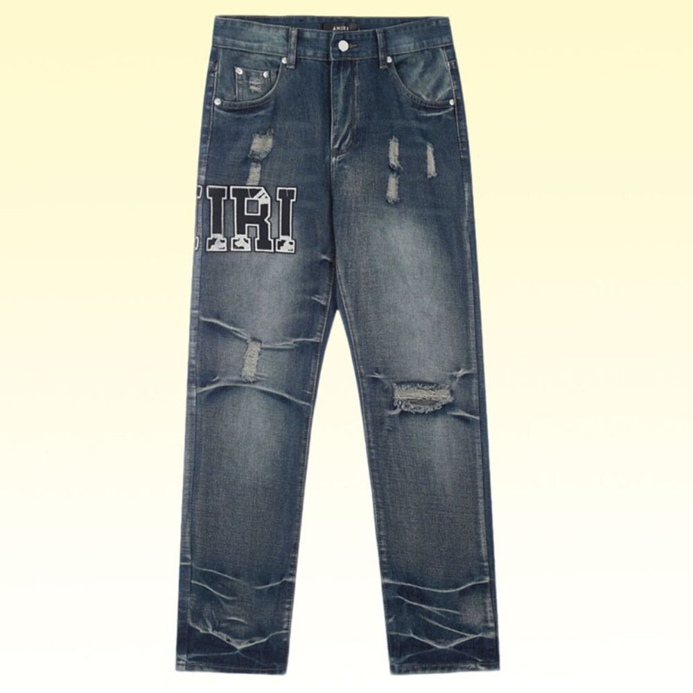 Amiri Brand Letter Patch Ring Ripped Jeans